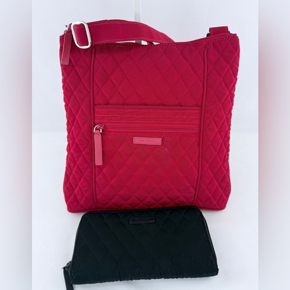 Vera Bradley Quilted Red Tote Bag with Black Wallet